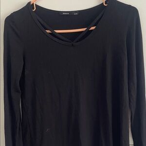 STUDIO Black V Neck Long Sleeve Top Strap Detail Soft Stretchy Size XS